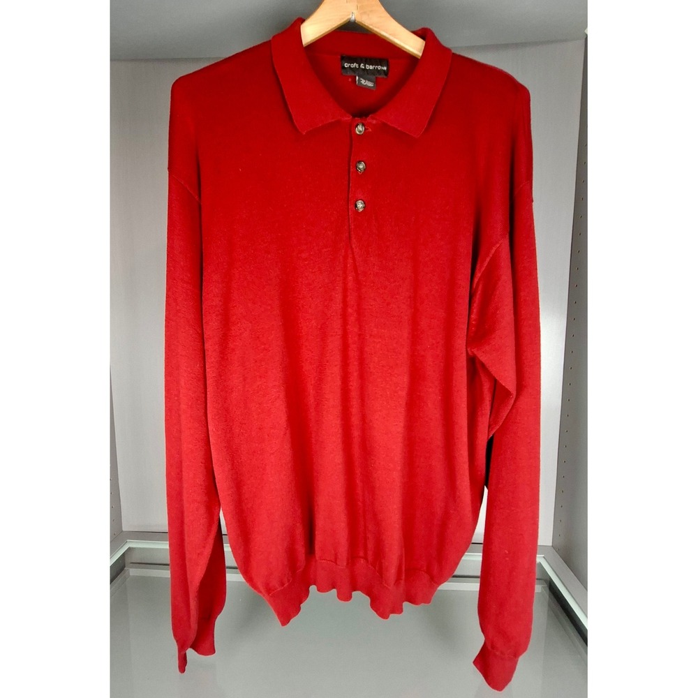 Craft & Barrow Mens Large Red 100% Cotton Long Sleeve Polo Sweater Knit Top